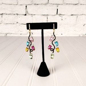 Dvacaman Rhinestone Long Christmas Light Statement Earrings